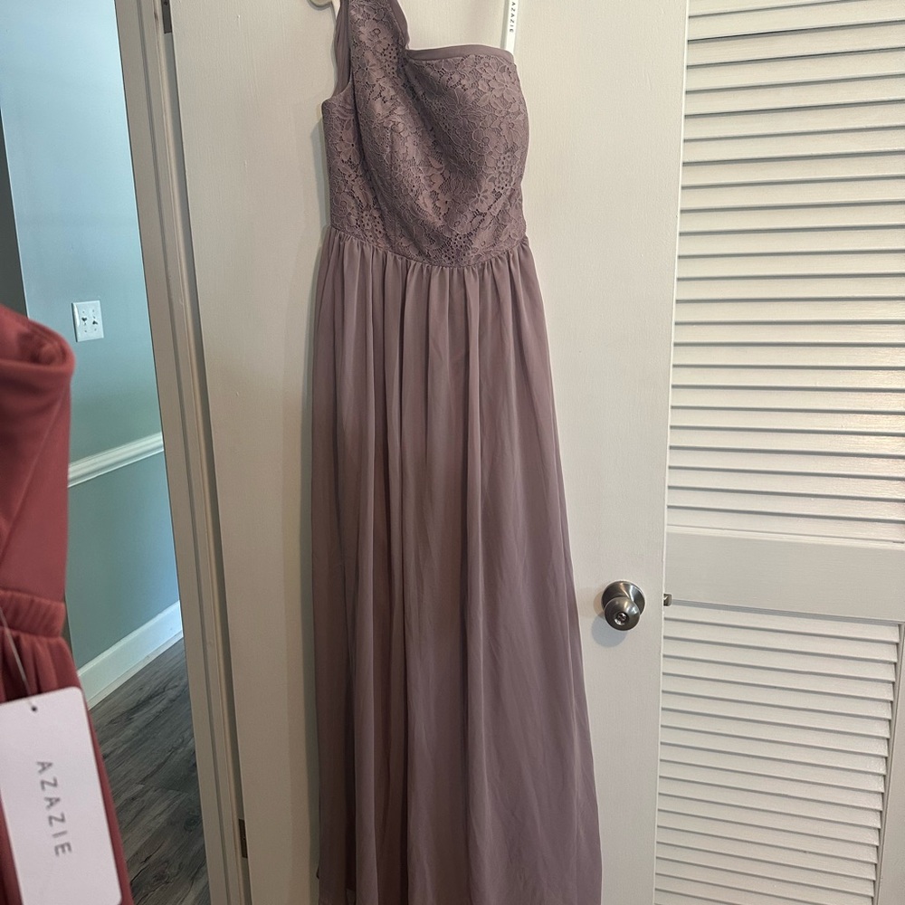 Azazie Crosby One-Shoulder Lace Dress in Dusk NWT